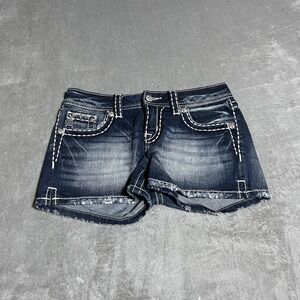 Miss Me Jeans Shorts Womens 26 Denim Embellished Pockets Dark Wash Blue